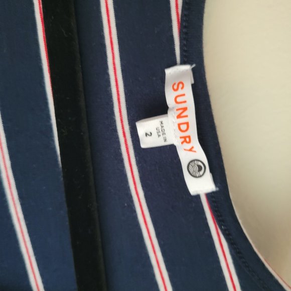 Sundry Red White Blue Striped Long Sleeve Midi 2 - Picture 2 of 4